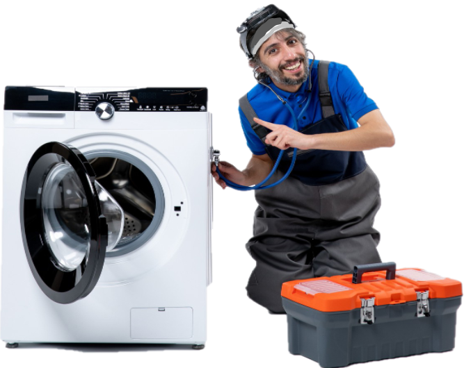 Técnico realizando diagnóstico y mantenimiento a una lavadora.